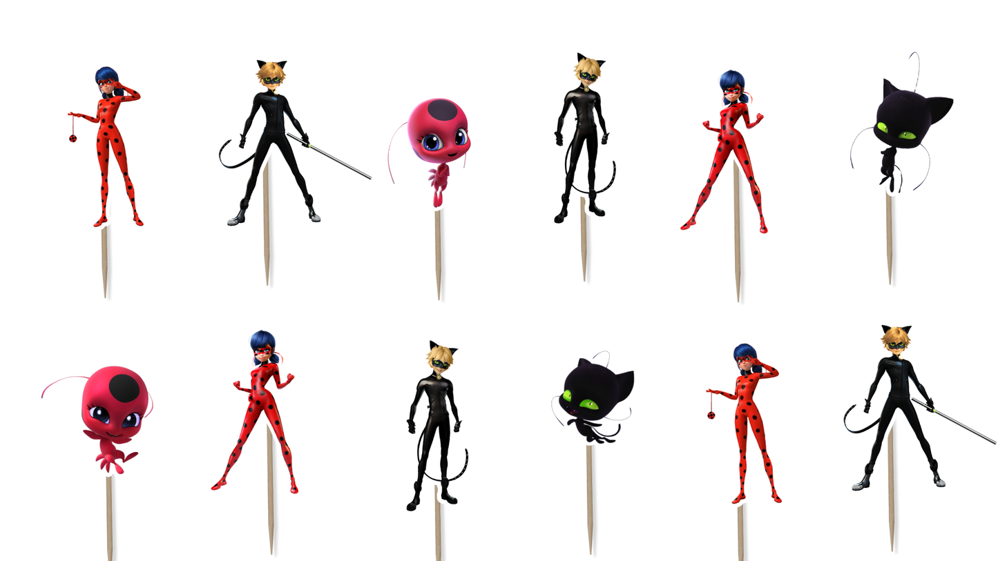 Ladybug and Cat Noir Cupcake Toppers